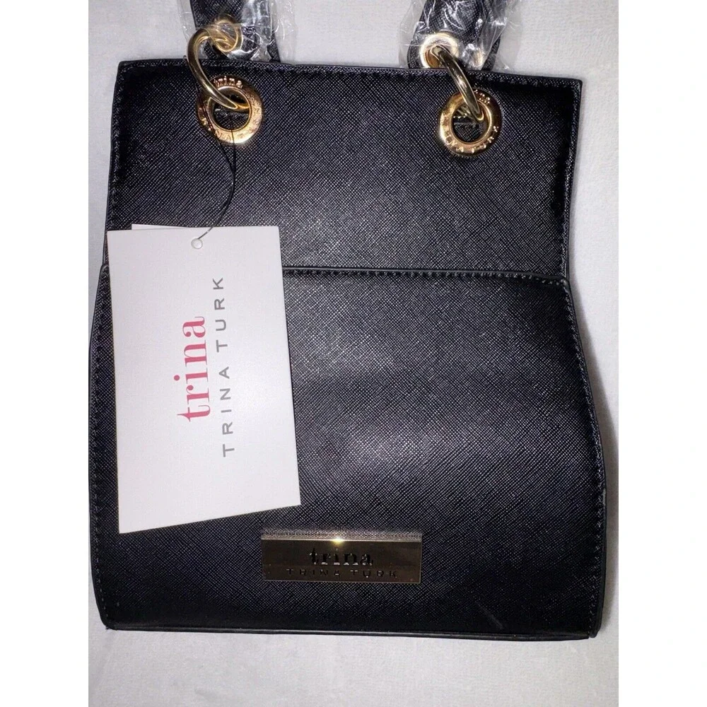TRINA TURK Double Handle Crossbody BLACK w/ Front Slip Pocket TTT-2011 NWT - Picture 3 of 10